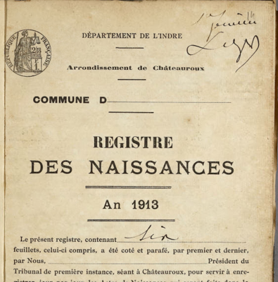 Première page du registre des naissances 1913 de Villers-les-Ormes