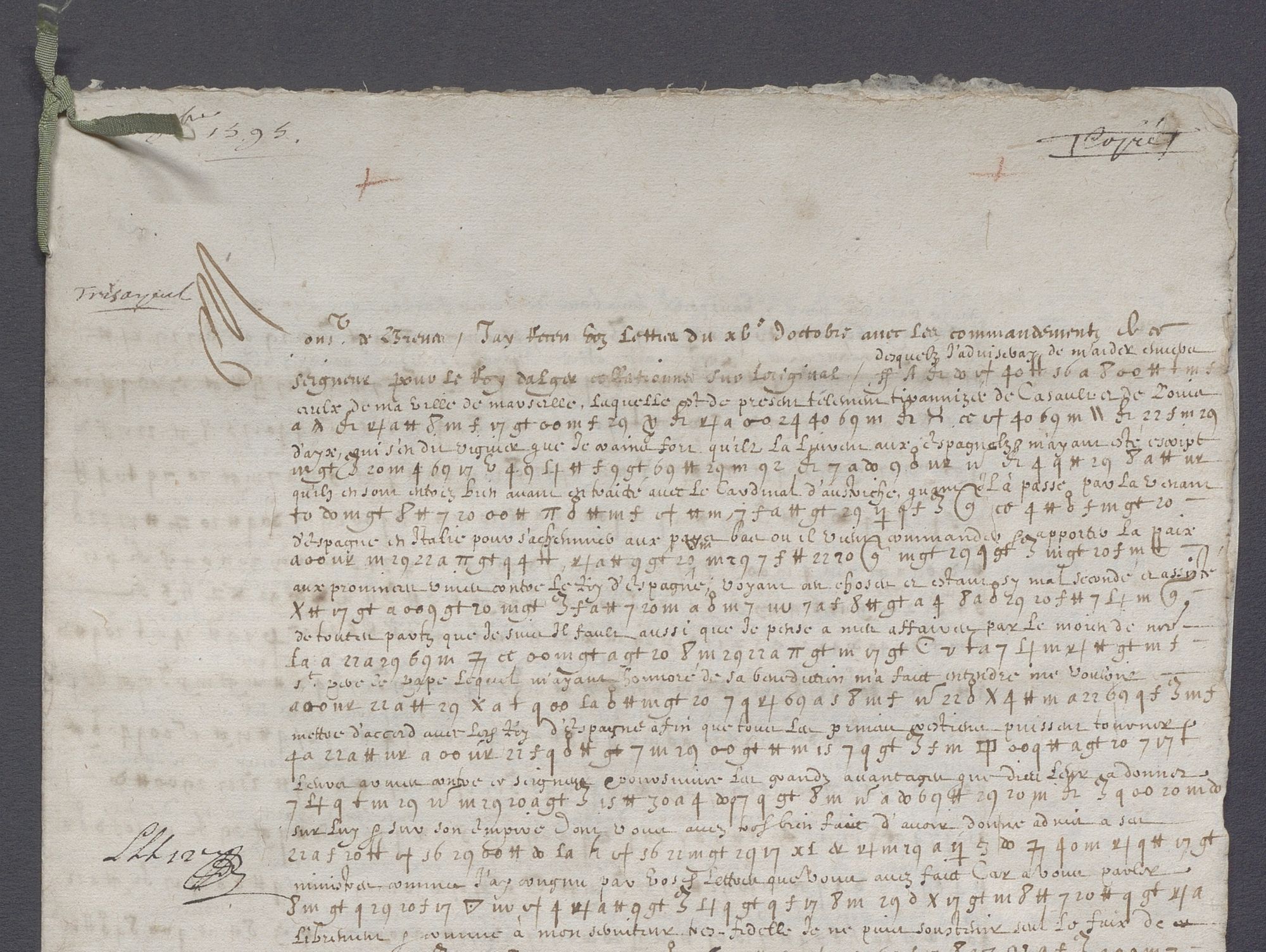 Lettre diplomatique d’Henri IV confiée à son ambassadeur François Savary de Brèves