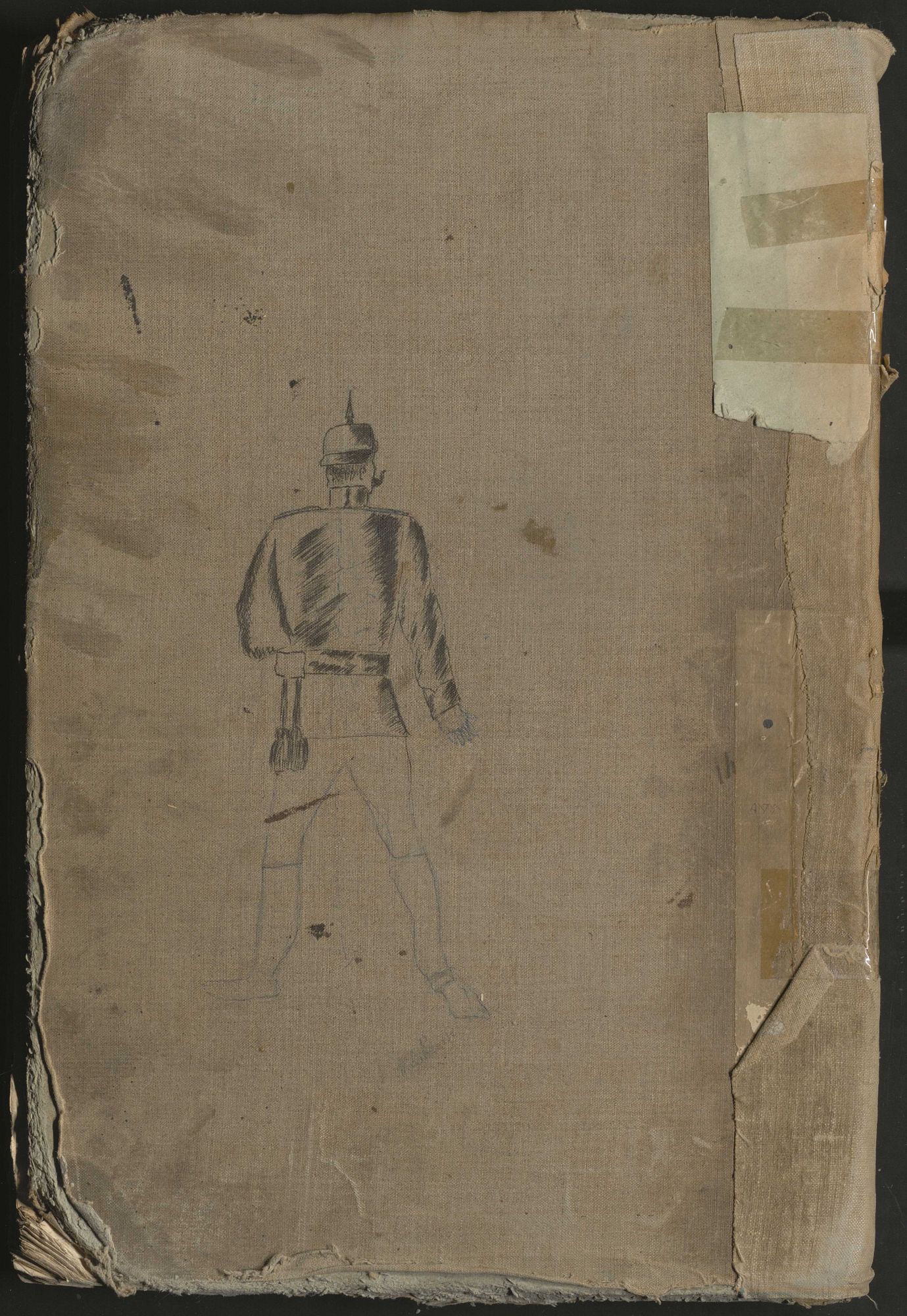 3 Q 7646 - Dessin d’un soldat allemand avec casque à pointe [s.d]. Répertoire des enregistrements et déclarations du bureau de l’enregistrement du Blanc (1866).