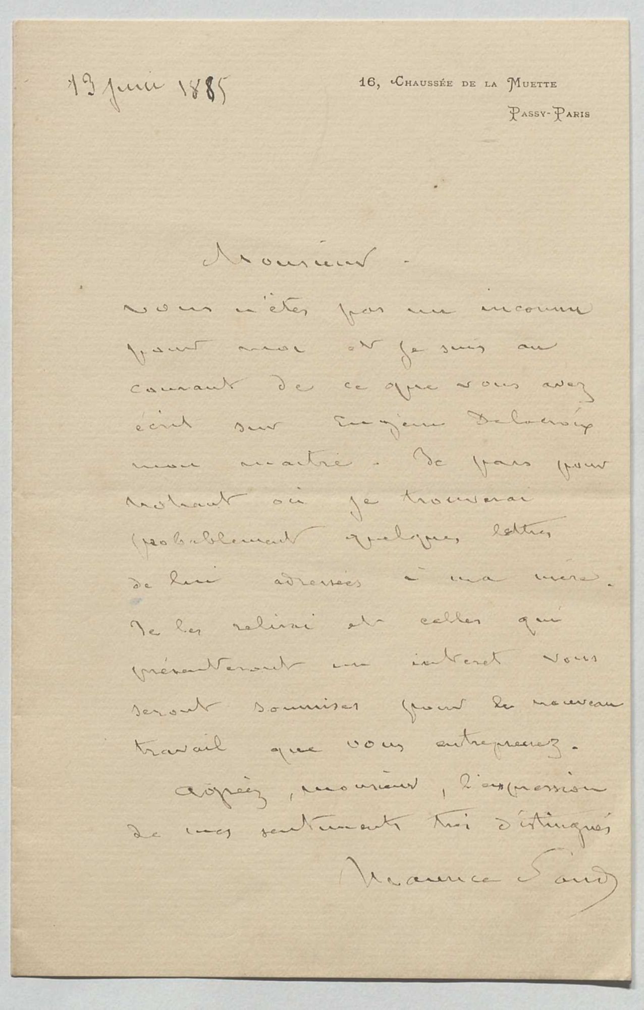 Lettre de Maurice Sand