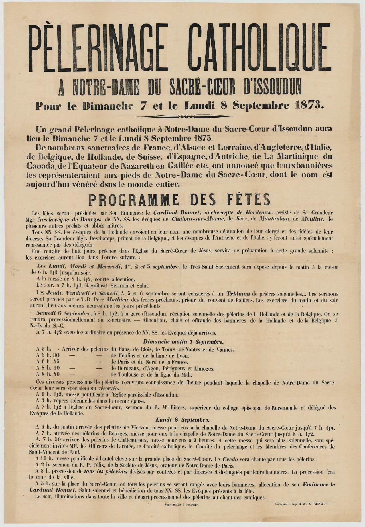 Affiche du pèlerinage de Notre-Dame d’Issoudun.