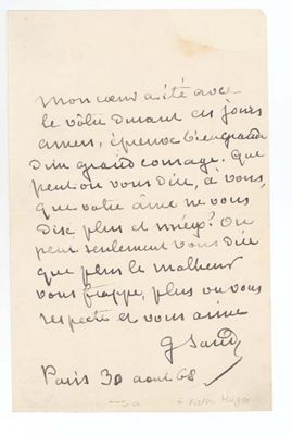Lettre de George Sand à Victor Hugo, 30 août 1868 (Archives départementales de l'Indre, 48 J 11 B 1 / 65)